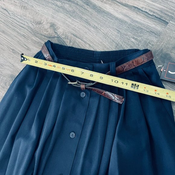 Jara Vintage dark blue Long Pencil Skirt brown Buckle Snakeskin Print Belt M/L - Picture 10 of 11